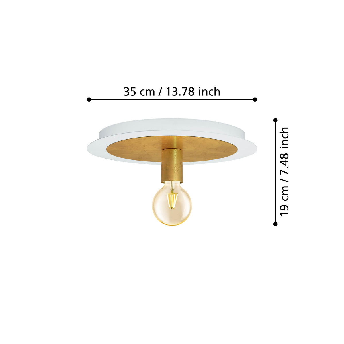 Schéma de dimensions indiquant 35 cm de diamètre et 19 cm de hauteur totale