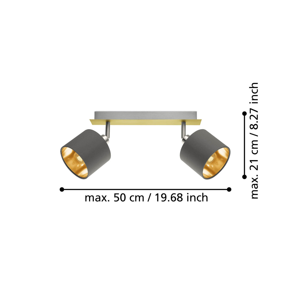 Schéma de dimensions indiquant une largeur maximale de 50 cm et hauteur de 21 cm.