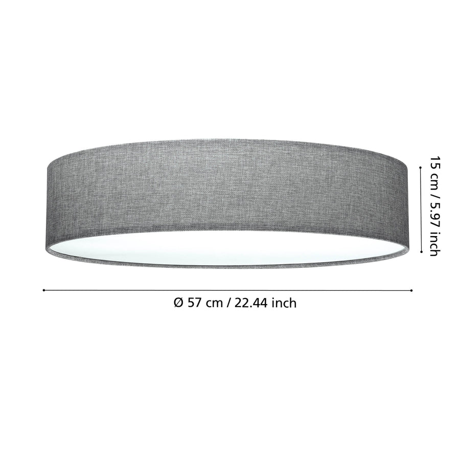 Schéma coté indiquant un diamètre de 57 cm et 15 cm de hauteur