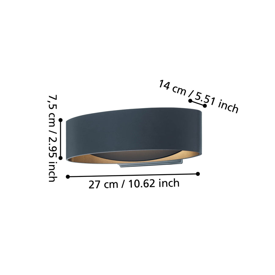 Schéma coté : 27 cm de large, 7,5 cm de haut et 14 cm de profondeur.