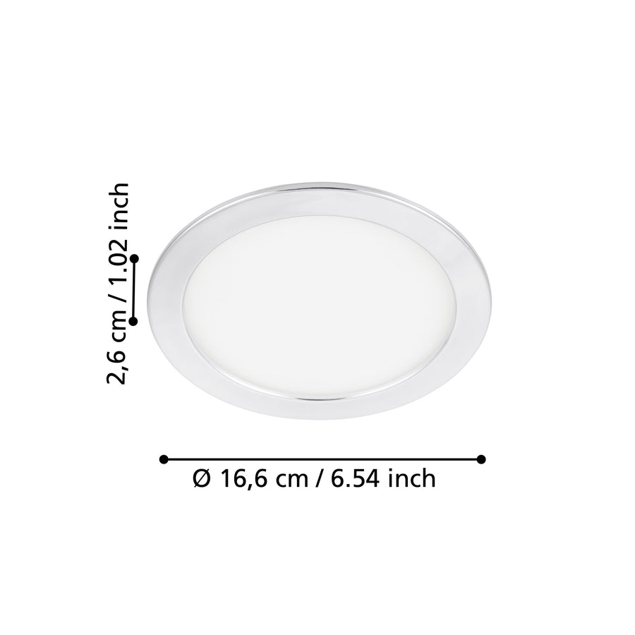 Schéma coté du luminaire : diamètre 16,6 cm et hauteur 2,6 cm