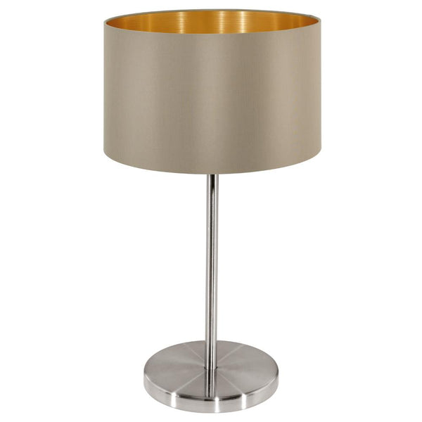 Lampe à poser Maserlo taupe et dorée, tissu
