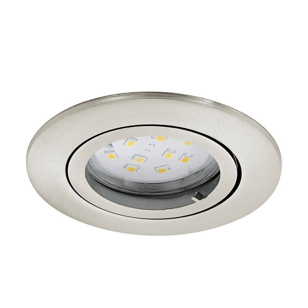 Vue de face du spot encastrable rond en nickel satiné avec module LED.