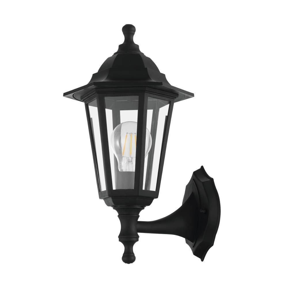 Applique murale noire style lanterne, vue de trois quarts sur fond blanc.