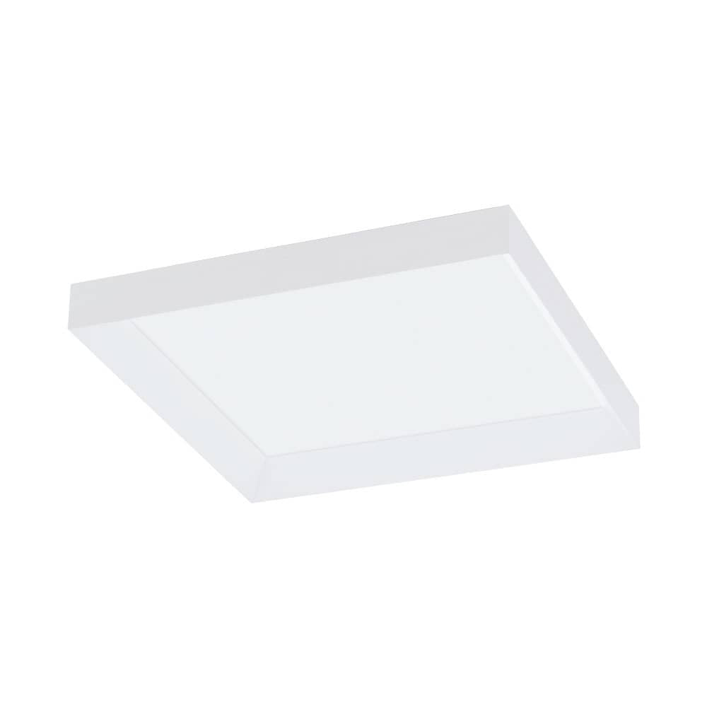 Plafonnier carré blanc éteint, vu de trois quarts sur fond blanc