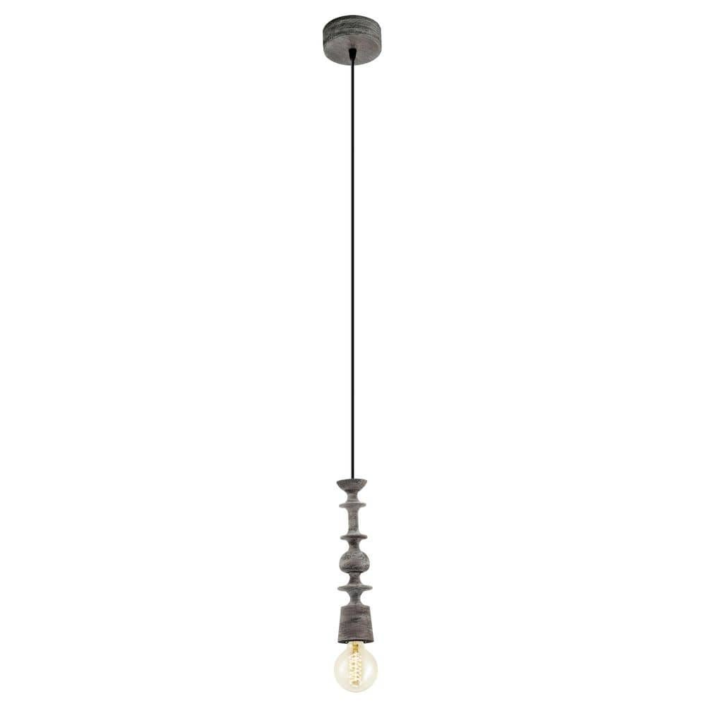 Suspension en bois tourné foncé avec câble noir et ampoule filament visible