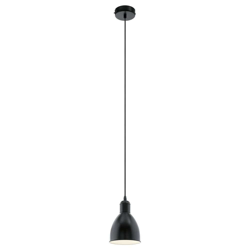 Suspension noire entière vue de face sur fond blanc, câble long et coupelle