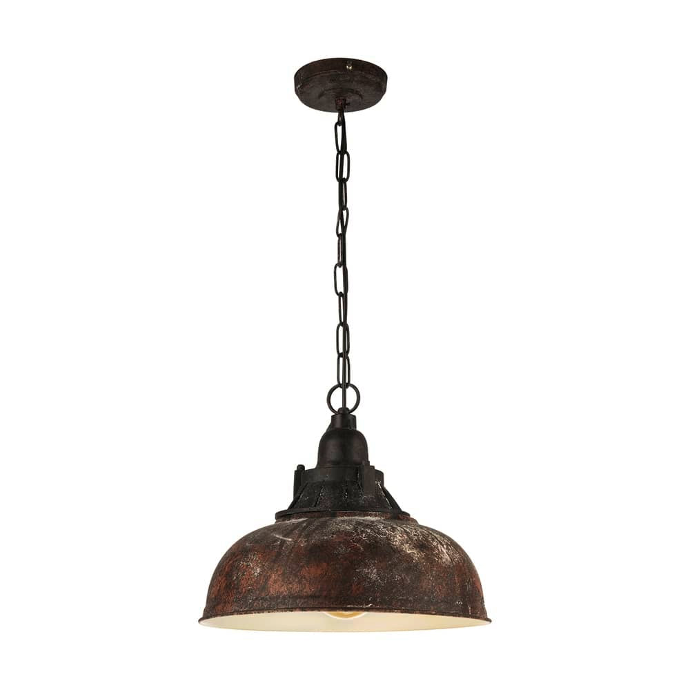 Suspension marron et beige vue de face sur fond blanc avec sa chaîne.