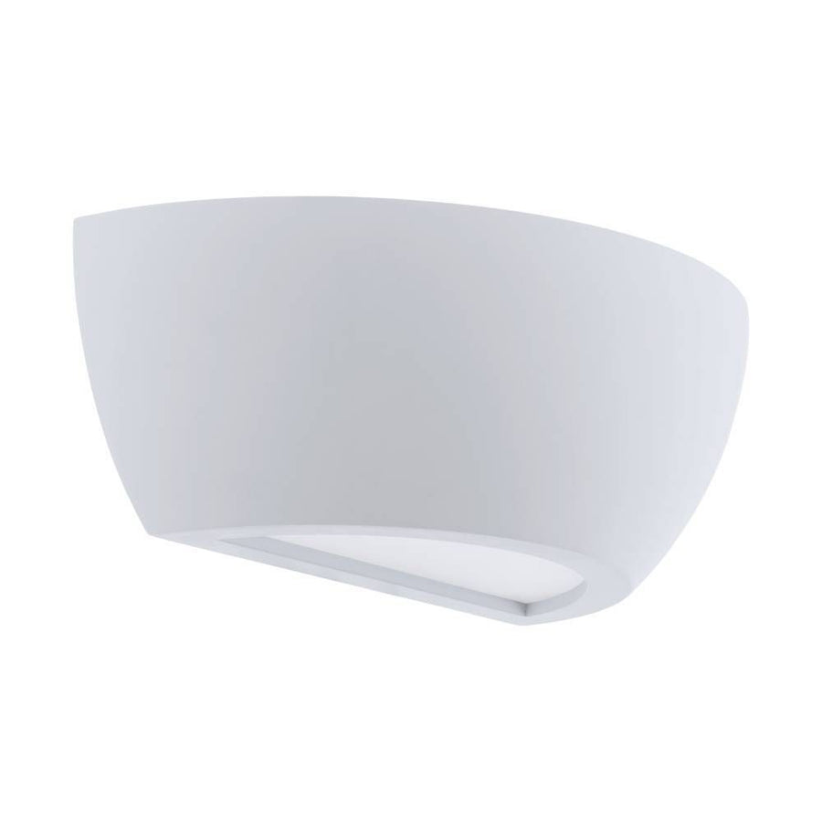 Vue de face du luminaire blanc, applique murale galbée sur fond blanc