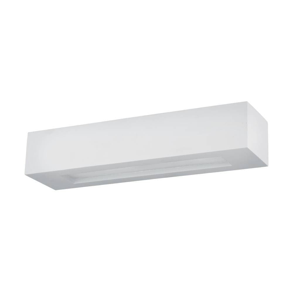 Applique murale blanche rectangulaire présentée de trois quarts sur fond blanc neutre