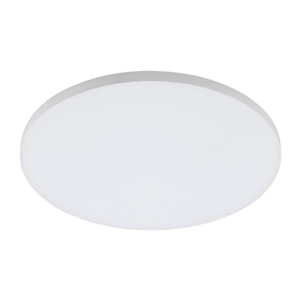 Plafonnier rond blanc au design épuré, vue de face sur fond blanc
