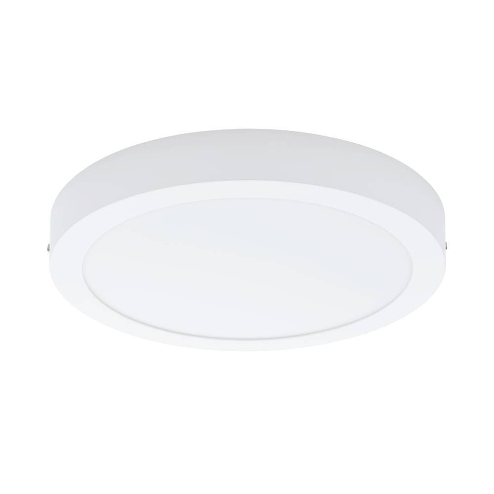 Vue rapprochée du luminaire rond blanc montrant le cerclage et le diffuseur