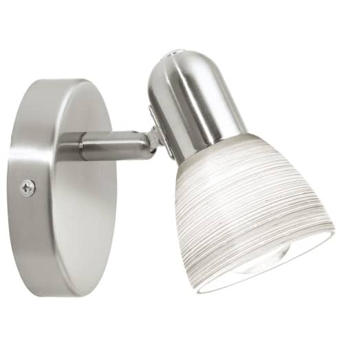 Applique murale orientable en nickel satiné avec abat-jour conique texturé, vue de face.