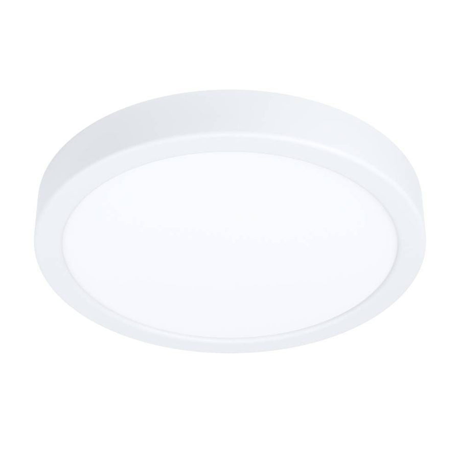 Vue de face du luminaire rond blanc avec diffuseur opaque et cerclage fin