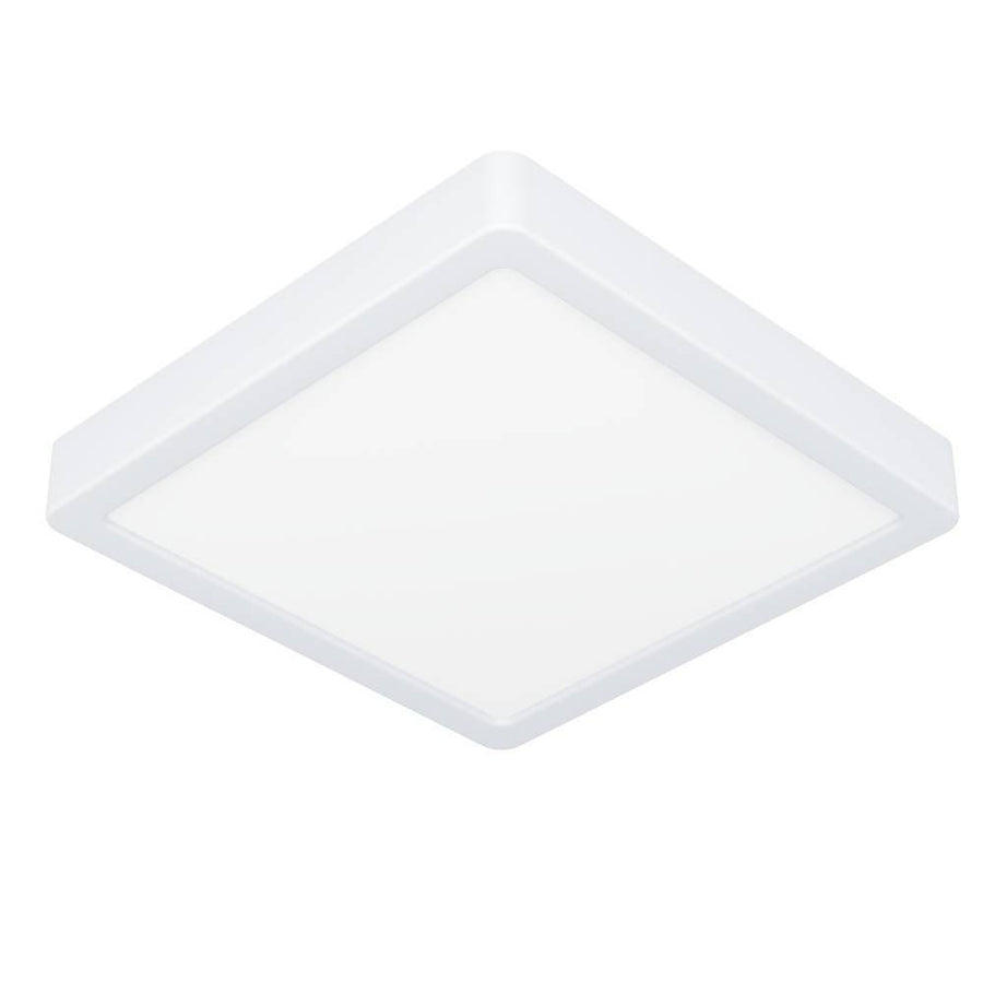 Vue de face du plafonnier carré blanc, diffuseur opale et cadre fin