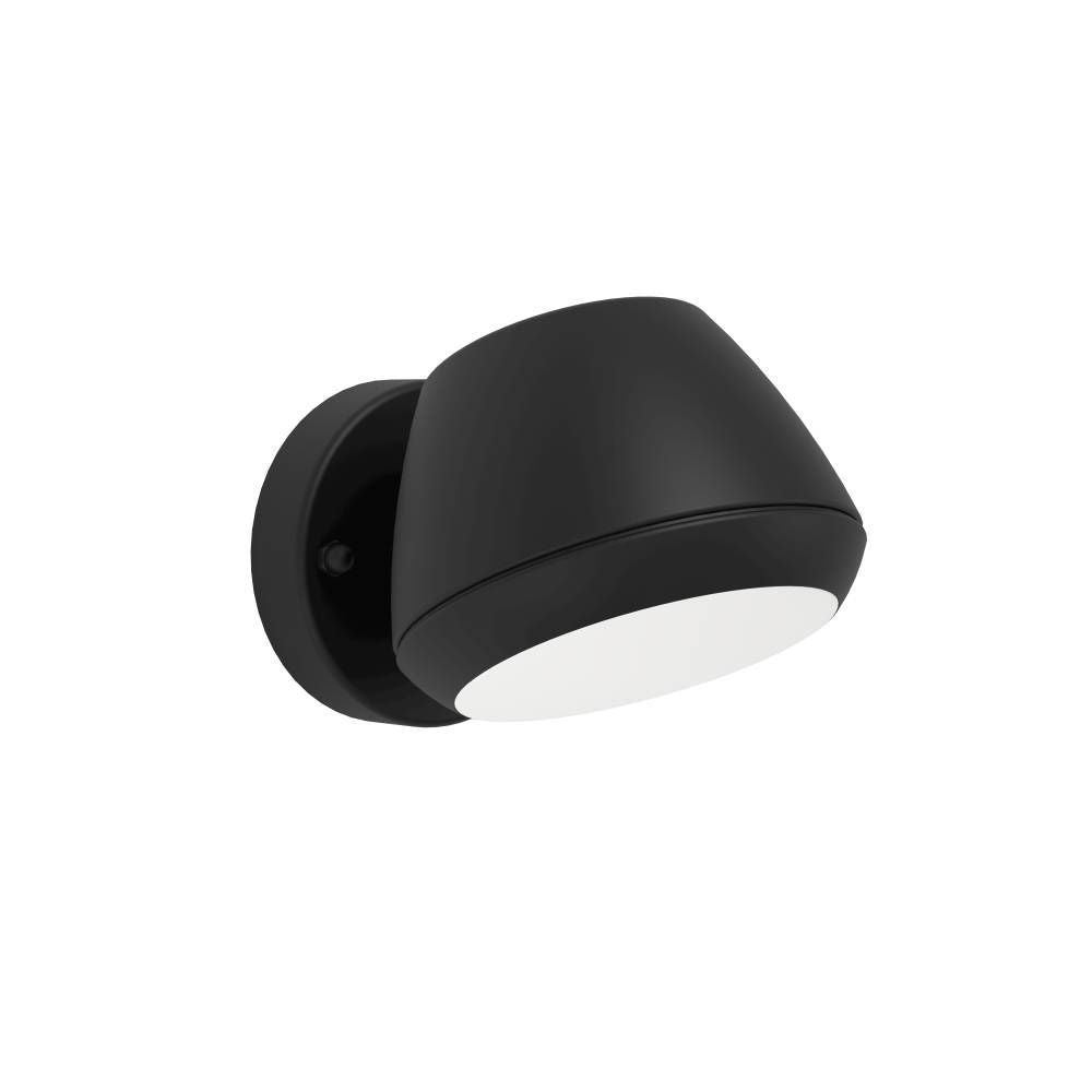 Applique murale noire orientable vers le bas, diffuseur blanc, vue de trois quarts sur fond neutre