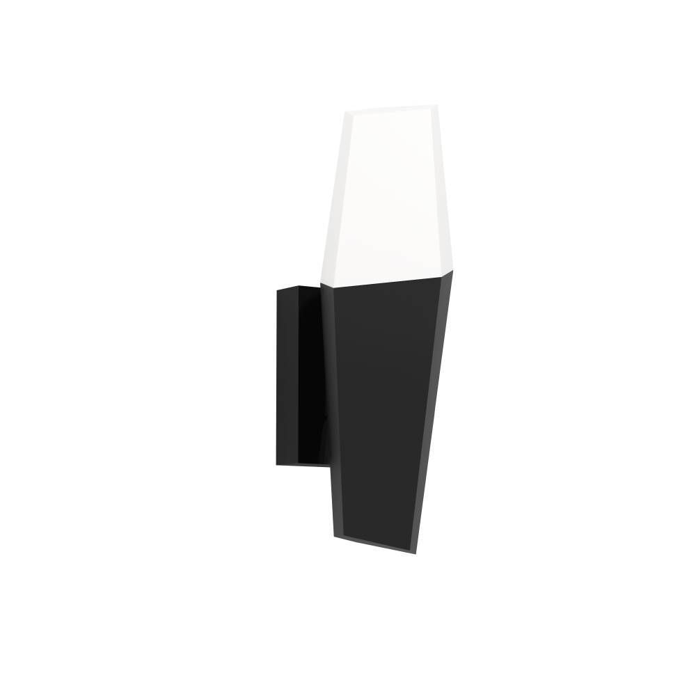 Vue détourée sur fond blanc : applique murale trapézoïdale noire à diffuseur blanc