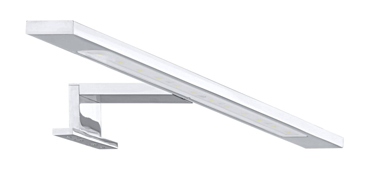 Vue rapprochée du bras chromé et de la bande LED sous le profil