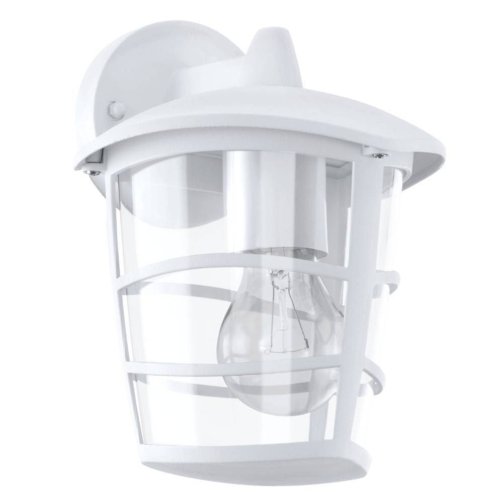 Vue de face de l'applique blanche avec sa cage et son verre transparent