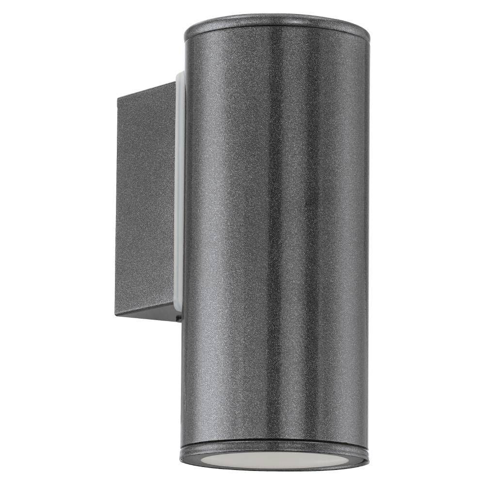 Applique murale cylindrique anthracite vue de trois quarts, fixation murale et finition granulée
