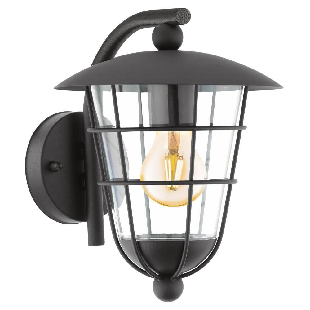 Vue de profil de l'applique murale noire avec cage métallique et verre transparent.