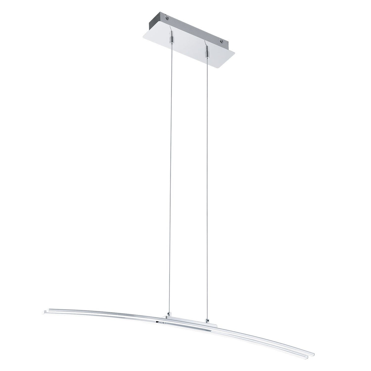 Suspension aluminium avec barre courbe et deux câbles sur fond blanc