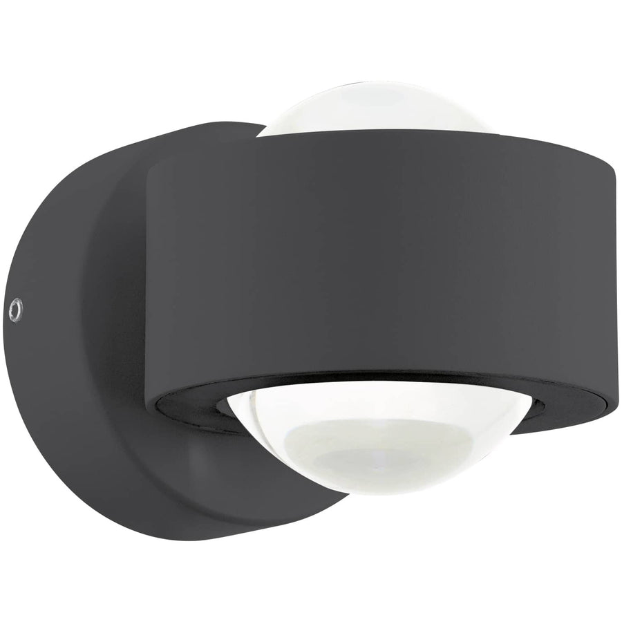 Applique murale anthracite vue de face sur fond blanc, deux globes de verre