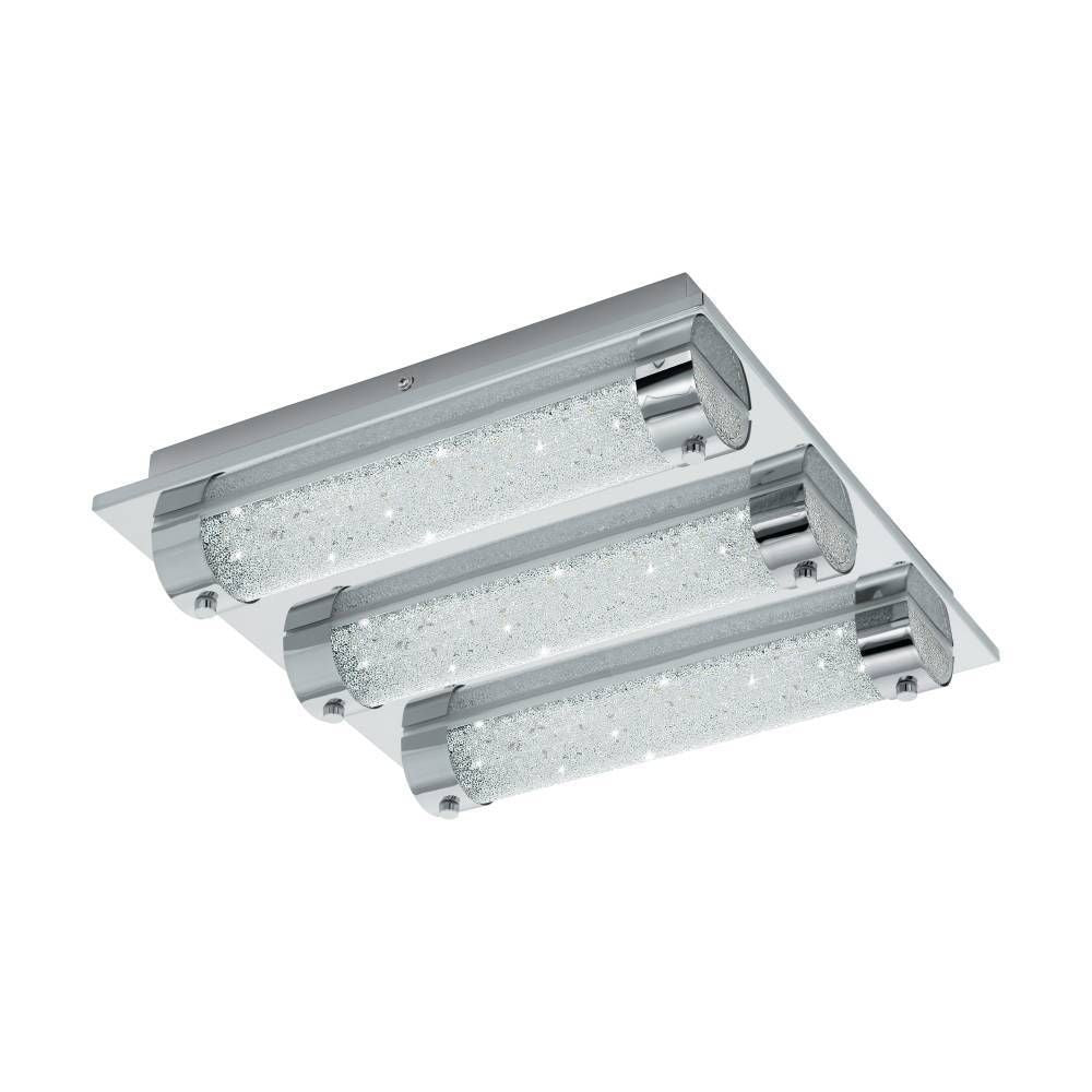 Vue de produit sur fond blanc du plafonnier chromé à trois diffuseurs