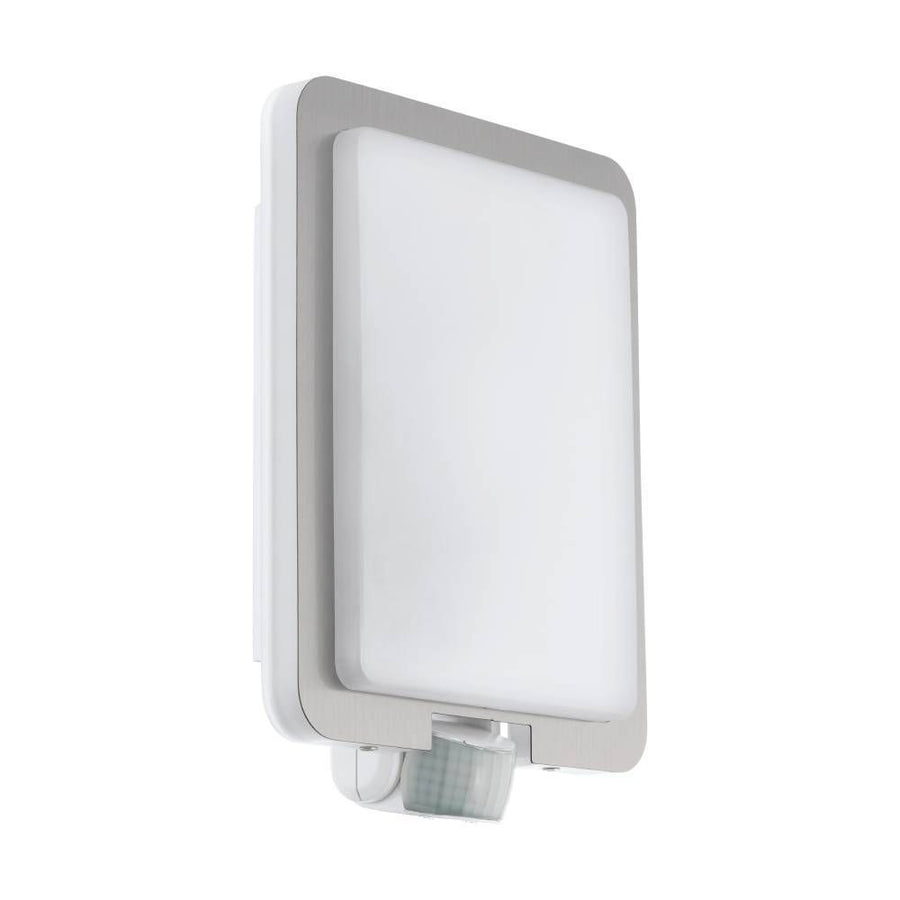 Vue de face de l'applique rectangulaire blanche avec détecteur de mouvement intégré en bas