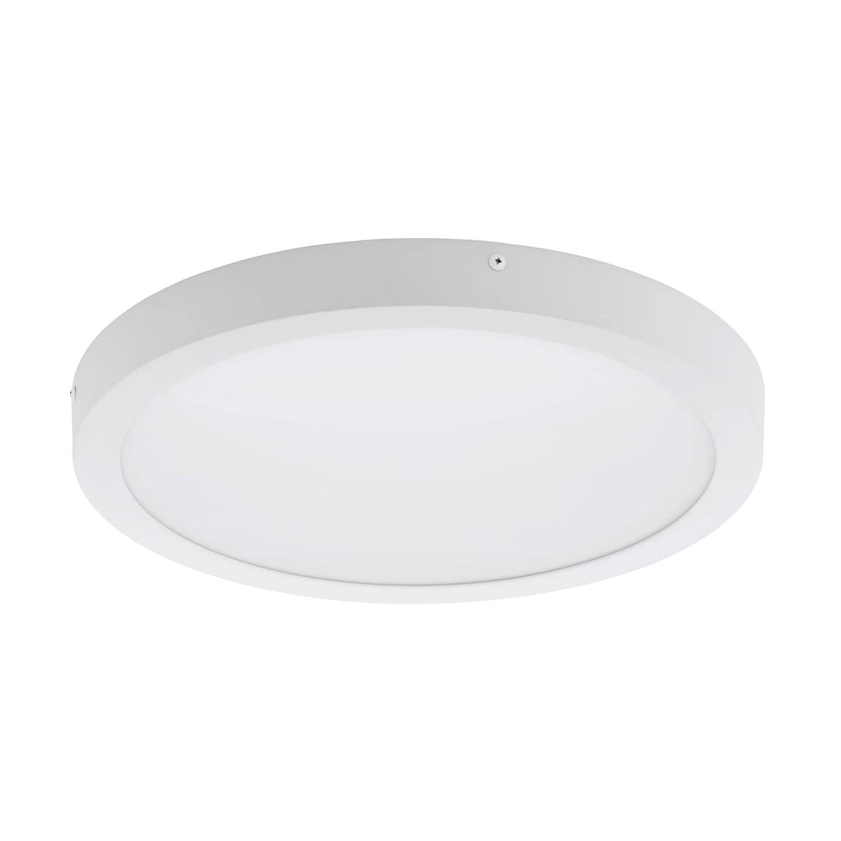 Vue de face du plafonnier rond blanc, diffuseur opale et cerclage fin