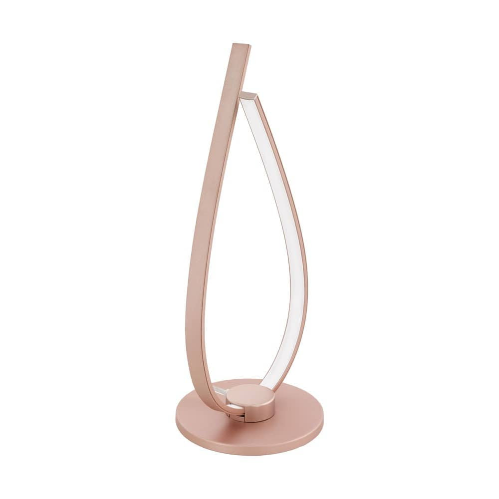 Lampe à poser au contour en goutte, finition or rose, sur fond blanc