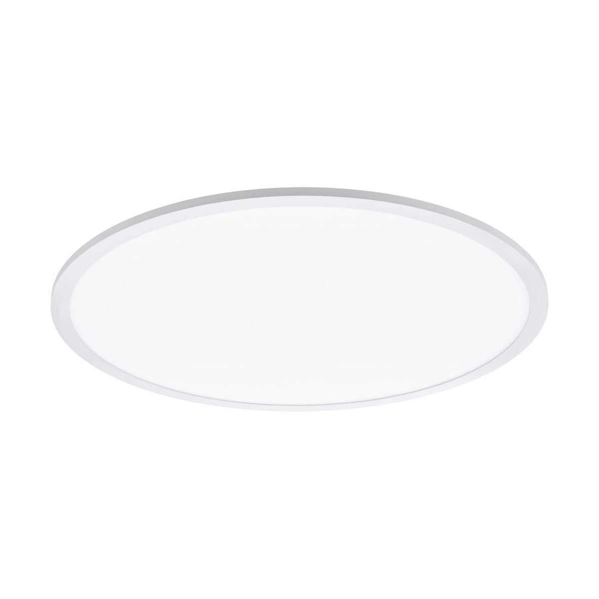 Vue de trois quarts du plafonnier rond blanc au diffuseur bombé translucide