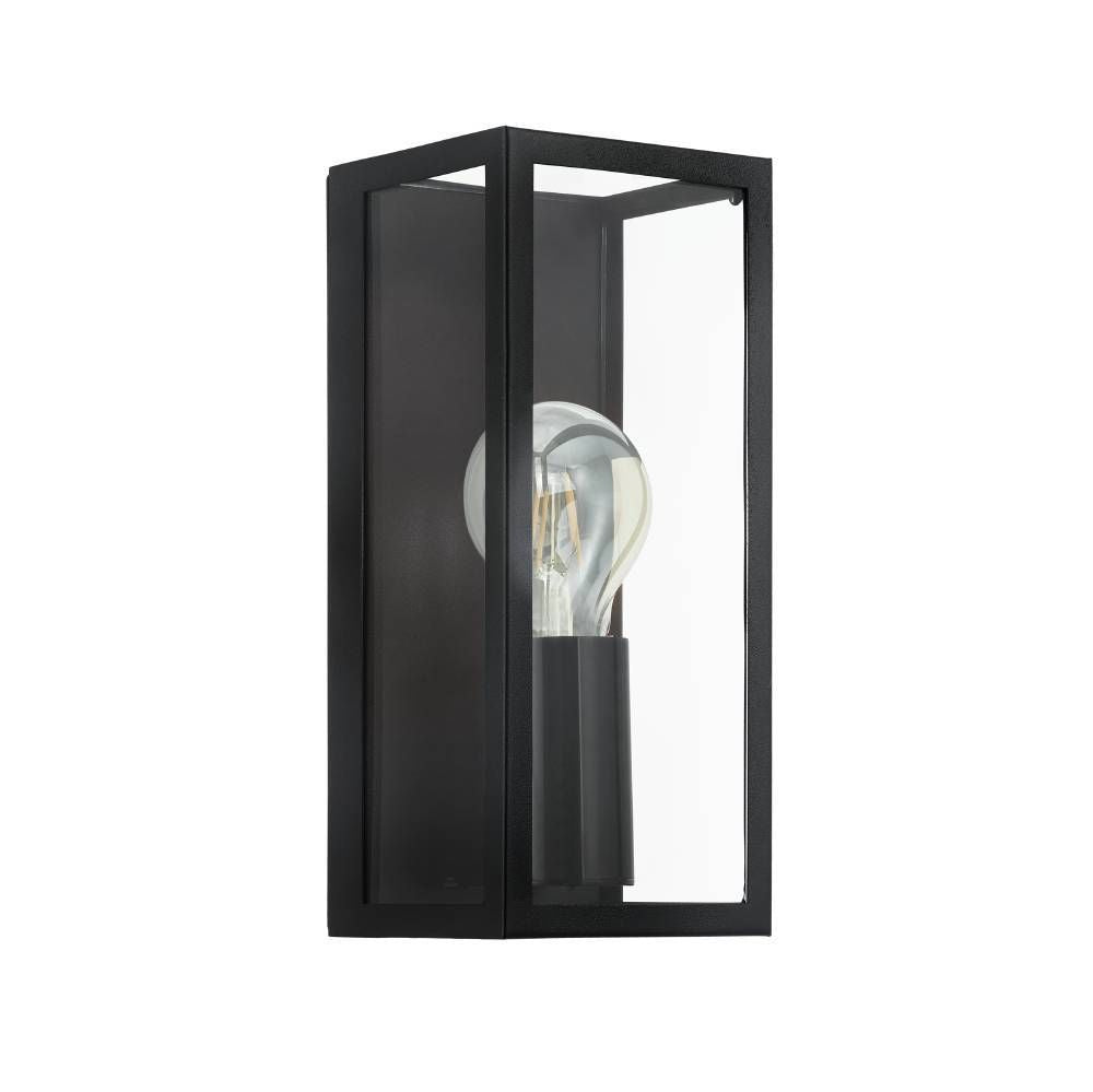 Vue produit de face d'une applique murale noire rectangulaire en verre transparent