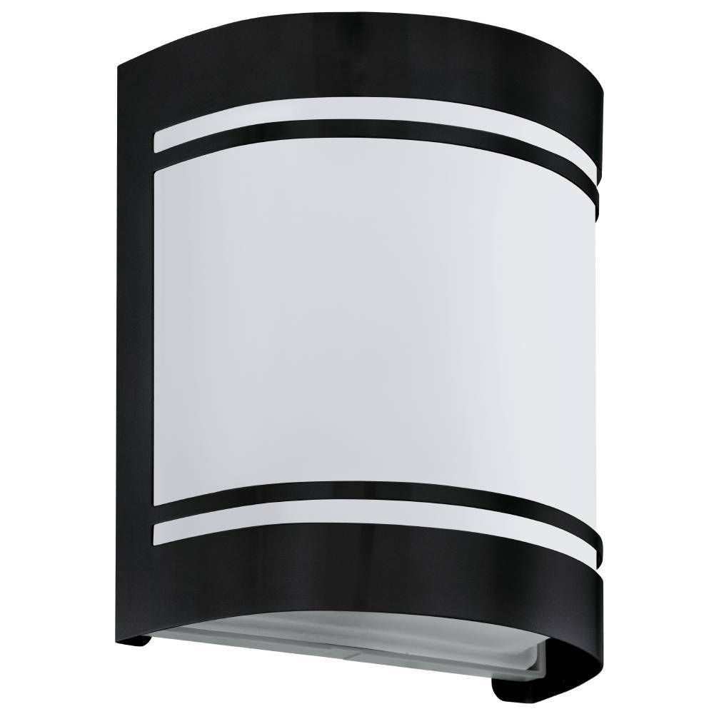 Vue de face du luminaire mural noir, diffuseur opale bombé et fines bandes sombres