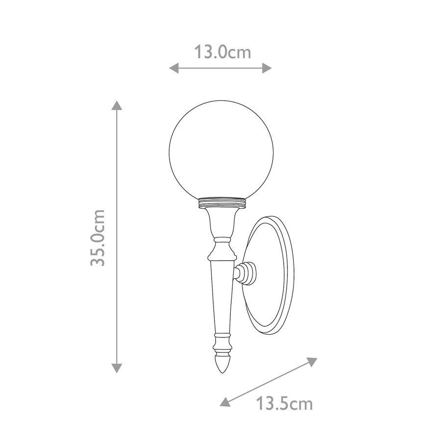 Schéma technique côté : hauteur 35 cm, largeur 13 cm et profondeur 13,5 cm.