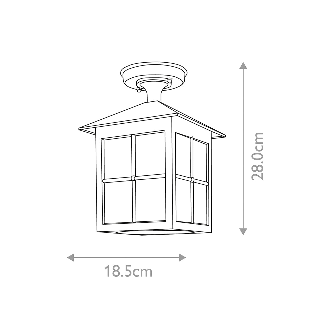 Schéma coté du luminaire, hauteur 28 cm et largeur 18,5 cm