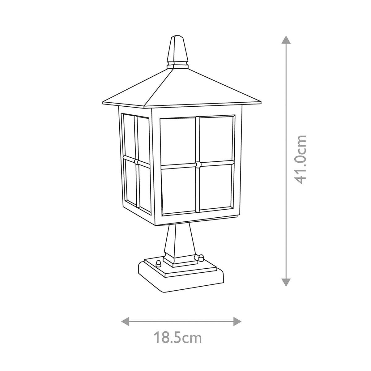 Schéma technique coté indiquant hauteur 41 cm et largeur 18,5 cm.