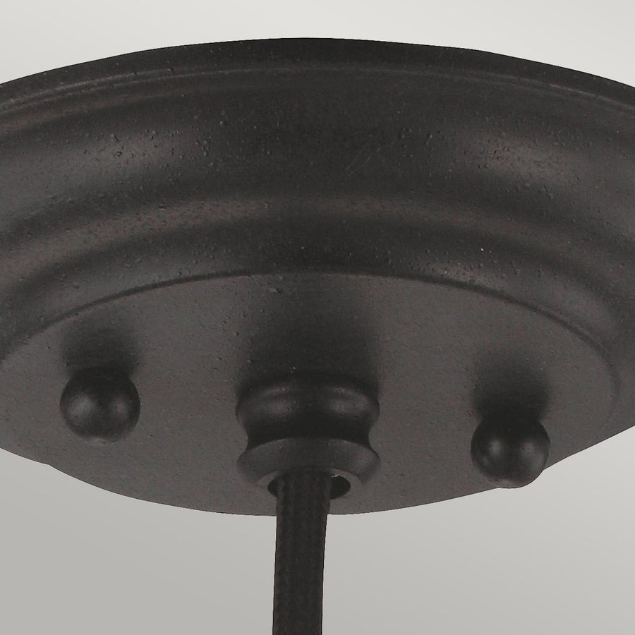 Dessous du pavillon noir fixé au plafond, avec ses deux vis apparentes