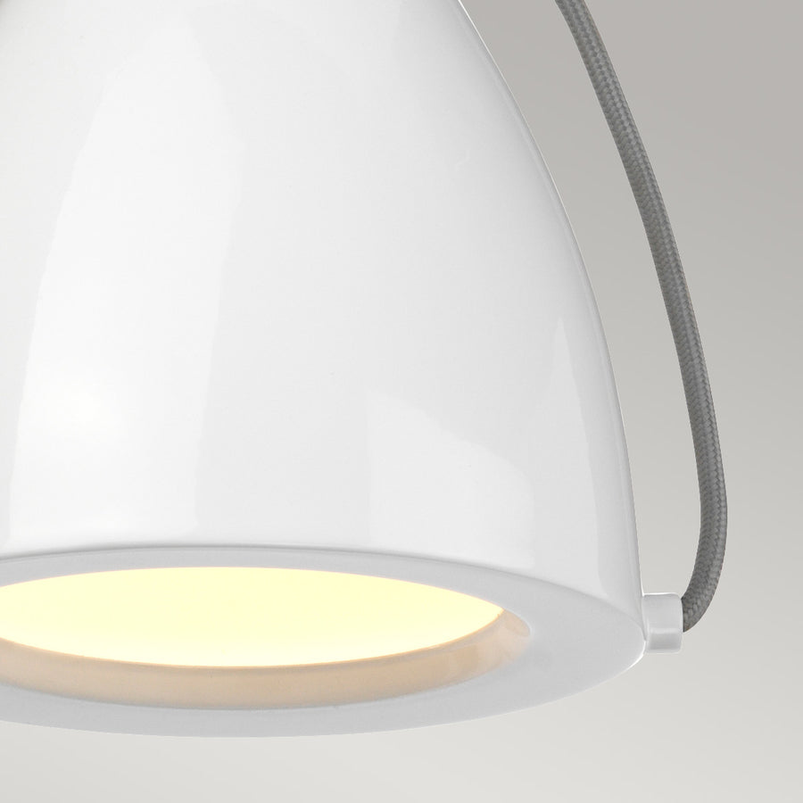 Détail du diffuseur blanc et de la lumière chaude sous l'abat-jour.
