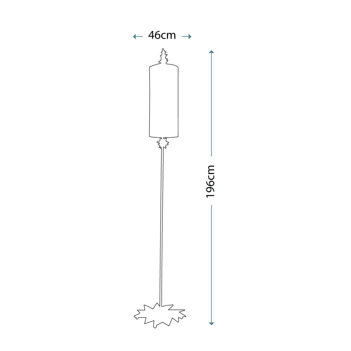 Schéma coté du lampadaire, hauteur totale 196 cm et largeur 46 cm
