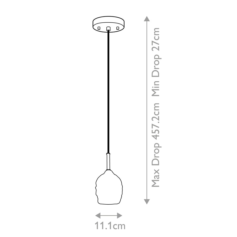 Schéma coté de la suspension avec hauteur réglable et largeur de 11,1 cm.