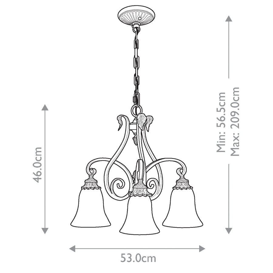 Schéma coté du luminaire avec hauteur et largeur indiquées en centimètres.