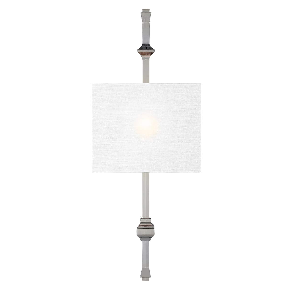 Vue d'ensemble de l'applique avec abat-jour rectangulaire, tige et finitions nickel poli.