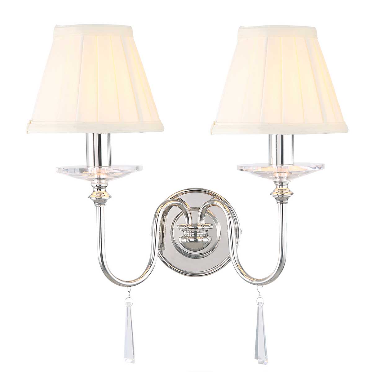 Applique équipée de deux abat-jours en tissu blanc plissé, lumière allumée