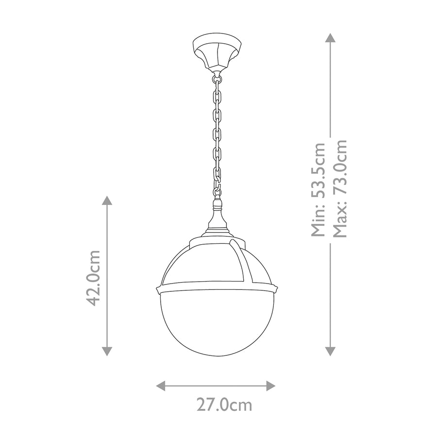 Schéma technique coté indiquant les dimensions minimales et maximales du luminaire.