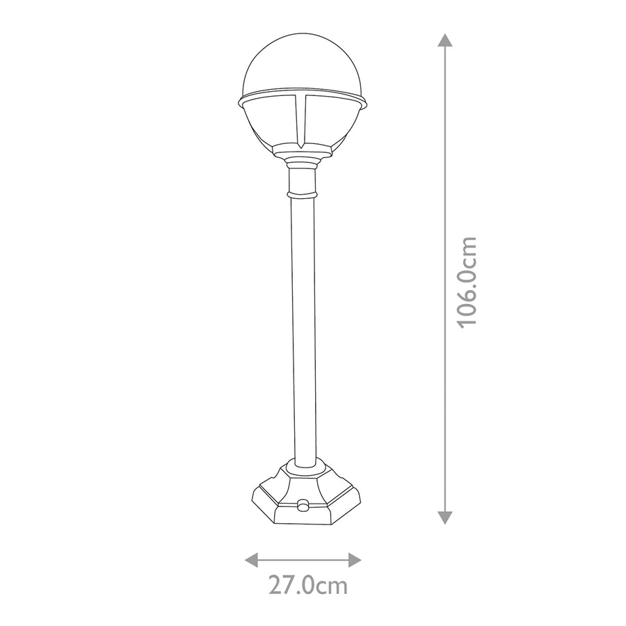 Schéma technique avec cotes indiquant une hauteur de 106 cm et une largeur de 27 cm.