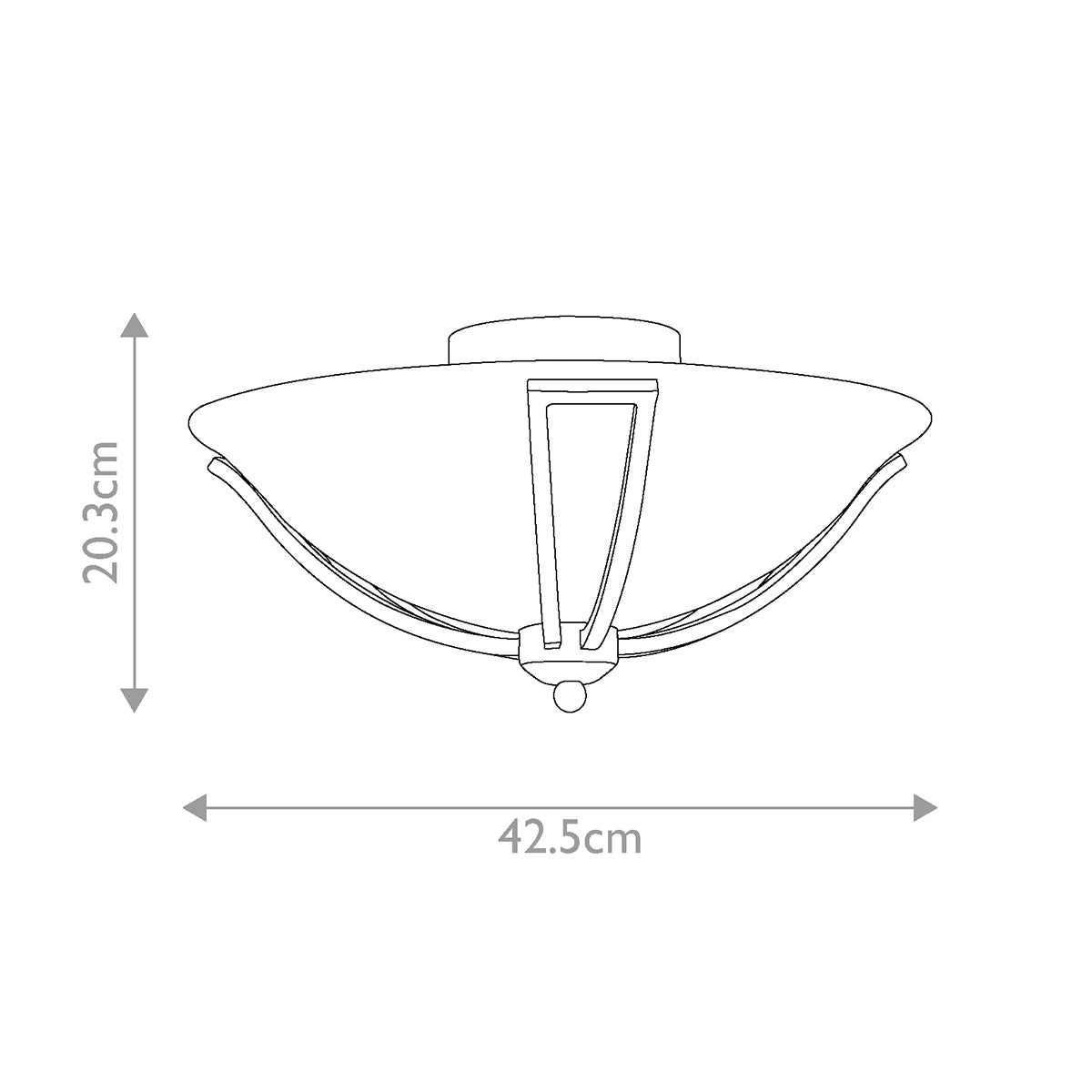 Schéma technique coté avec hauteur 20,3 cm et diamètre 42,5 cm