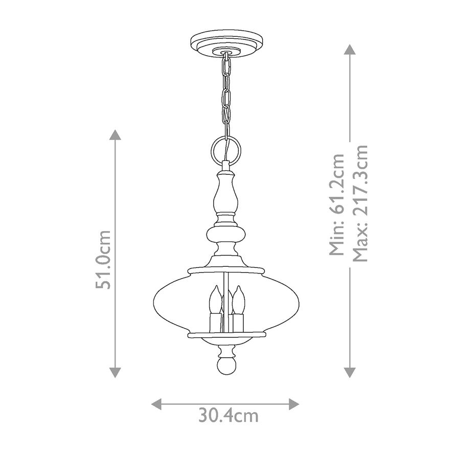 Schéma de dimensions avec largeur 30,4 cm et hauteur réglable de 61,2 à 217,3 cm.