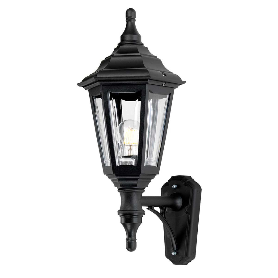 Vue de trois quarts de l applique murale noire avec ampoule et support