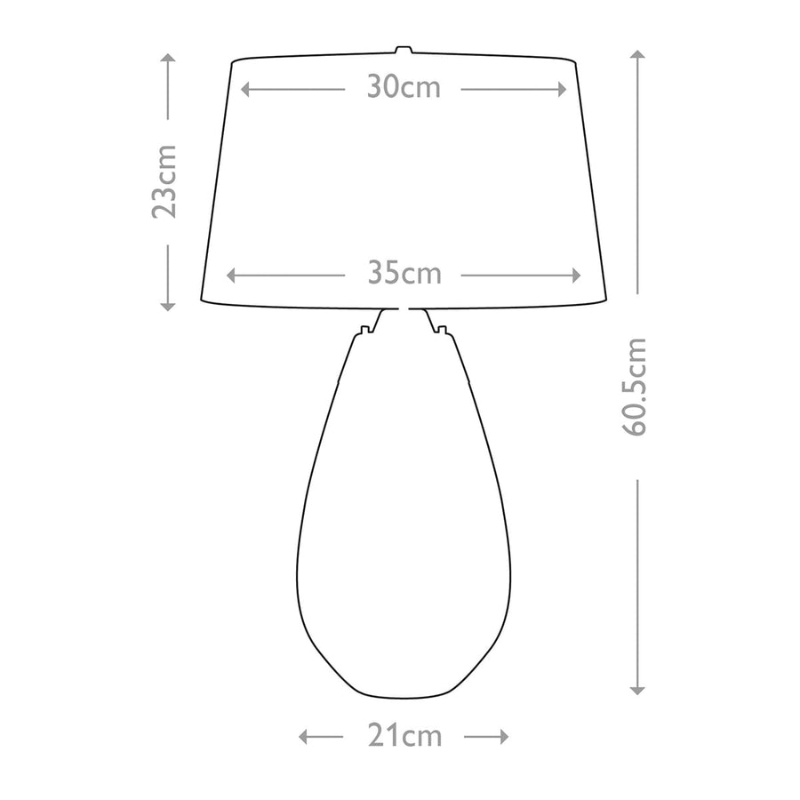 Schéma technique coté de la lampe avec hauteur et largeurs